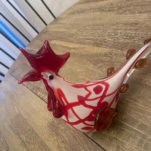 Murano Vintage Red & White blown glass rooster